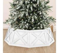 Yoochee Wooden Christmas Tree Collar, 36'' Extra Large Octagon White Christmas Tree Base Cover Decor for Artificial Tree, Rustic Farmhouse Trapezoid Tree Skirt Alternative for 7.5ft 9ft Trees