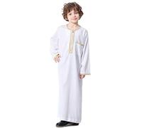 YOOCHUENG Boys Jubba Thobe,Muslim Abaya Kaftan with Front Zipper,Long Sleeve Kids Abaya Robe,Traditional Arab Prayer Clothes for Kids Boys(Black/White)