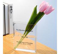 YOOCHUENG Clear Book Vase Acrylic Flower Vase for Living Room Flowers Aesthetic Room Deco Vase Small Vases for Table Deco with Luminous Stone and 3 Fake Flowers,English Vase
