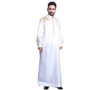 YOOCHUENG Jubba Thobe for Men,Arab Kaftan Muslim Robe,Islamic Clothing for Man,Long Sleeve Embroidery Thobe,Dubai Prayer Tunic Robes,White M-2XL