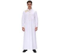 YOOCHUENG Men Jubba Thobe,White Muslim Kaftan Islamic Clothes,(L-XL-2XL)
