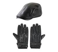 YOOCHUENG Men's Leather Flat Cap and Gloves Set,PU Leather Hat for Men Warm Winter Gloves Retro Beret Gatsby Newsboy Flat Hat