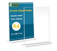 Yoodeet A4 Menu Holders, Double-Sided Acrylic Sign Holder, Plastic T-Shape Clear Poster Holder Display Stand for Store, Office, Restaurant, Exhibition, Pack of 2
