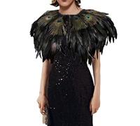 Yoodeet Handmade Feather Shawl Peacock Feather Cape Collar, Black Feathers with Iridescent Eyes, Gothic Costume Accessory Versatile Headpiece Bridal Accessory