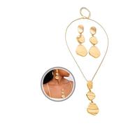 YOOESTORES82 Chunky Gold Irregular Disc Necklace Earrings Set for Women, Vintage Adjustable Geometric Y Pendant Choker Necklace Long Graduated Drop Earrings Prom Gifts, L, Metal, No Gemstone