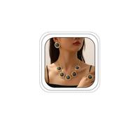 YOOESTORES82 Vintage Gold Chunky Textured Imitation Pearl Jewelry Set, Boho Trendy Geometric Round Pearl Choker Necklace Big Button Earrings Cocktail Ring Party Gifts, L, Metal, No Gemstone