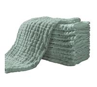 Yoofoss Baby Muslin Squares 10 Pack 4 Layer Super Soft and Absorbent Face Cloths 100% Cotton 30x50cm Dark Green