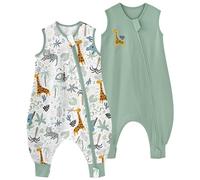 Yoofoss Baby Sleeping Bag with Leg 100% Cotton 0.5 TOG 2 Pack Toddler Sleep Sack with Feet for Walkers 2-Way Zipper Wearable Blanket for Toddler 3-4 Years Green