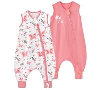 Yoofoss Baby Sleeping Bag with Leg 100% Cotton 0.5 TOG 2 Pack Toddler Sleep Sack with Feet for Walkers 2-Way Zipper Wearable Blanket for Toddler 18-36 Months Pink