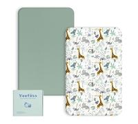 Yoofoss Cozy & Breathable Travel Cot Mattress Sheets - 95 x 65cm Fitted Sheet 2 Pack Green Giraffes
