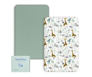 Yoofoss Cozy & Breathable Travel Cot Mattress Sheets - 95 x 65cm Fitted Sheet 2 Pack Green Giraffes