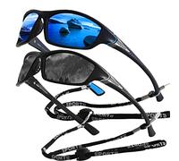 yoofun Sports Sunglasses Men Polarized Driving Cycling Fishing Running Sun Glasses UV400 Goggles with Glasses Rope Strap (Black&Gun/Black+Black&Gun/Blue)