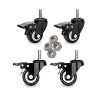 YOOGAA 2” Stem Casters Locking Swivel Caster Wheels Set of 4 No Noise 3/8"-16x1" Threaded Stem Industrial Castors Double Bearing Casters Replacement Caster for Carts Furniture Dolly Workbench Trolley
