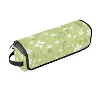 Yoogain 2 in 1 Hair Tools Organizer and Heat Resistant Mat with Zipper Curling Iron Travel Holder Storage Bag for Flat Irons, Straighteners, Curling Irons, Cartoon Wildflower Fluorescent Green