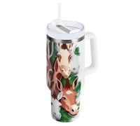 Yoogain 3d Colorful Horses Vacuum Coldee Tumbler with Lid Water Bottle 40 oz Wide Mouth Travel Coffee Mug With Handle for Home, Office or Car