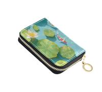 Yoogain 3d Pond Scenery Fish and Flowers leather card wallet With 2 cash slot RFID Blocking card case with zipper