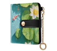 Yoogain 3d Pond Scenery kois Fish Flowers Women's Folding Wallet Portable Premium PU Leather Wallet for Women