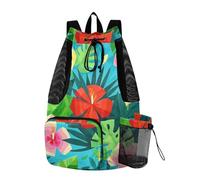 Yoogain Abstract Abstract Flower Leaf Blue Summer Women Mens Drawstring Backpack Pool Bag With Water Bottle Pocket Cinch Bags Wet and Dry Separation