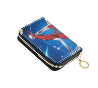 Yoogain Abstract Red Phoenix Star blue leather card wallet for women With 2 cash slot RFID Blocking credit card organizer with zipper