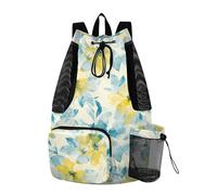 Yoogain Abstract Watercolor Flower Lemon Yellow Light Blue Drawstring Backpack For Women Men Sport Gym Sackpack With Water Bottle Pocket Athletic Cinch Sack Wet and Dry Separation