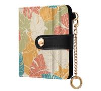 Yoogain Beige Simple Palm Leaves Ladies Classic Foldable Wallet Cute PU Leather Card Wallet for Woman Girl