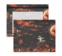 Yoogain Binder pencil pouches Adorable 3 Hole Pocket for A4 Paper Letter 2 Pack Students College Supplies Photo Riders in The Sky Halloween