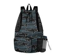 Yoogain Black Shark Blue Wave Drawstring Bags For Men Women Camp Bag With Inside Pockets Pull String Bag Wet and Dry Separation