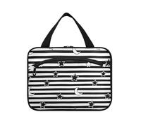 Yoogain Black White Stripes Stars Moon hanging travel bag for toiletries with hook, designer necessities hanging makeup bag for trip essentials travel bolsas de maquillaje para mujer L, Black white
