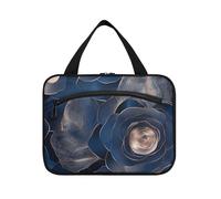 Yoogain Blue and Gold Rose hanging large make up bag with hook, designer chic makeup bag organizer for cruise travel hotel bolsos para hombre L, Blue and gold rose, L
