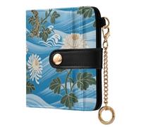Yoogain Blue Mountain Chrysanthemum White Ladies Slim Foldable Wallet Portable PU Leather Wallet With Card Slots for Women Boys Girls
