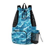 Yoogain Blue Ocean Wave Mens Drawstring Bags Camp Bag With Pockets String Back Pack Waterproof