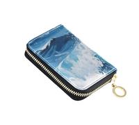 Yoogain Blue Waves leather card wallet for men With 2 cash slot RFID Blocking small credit card holder with zipper