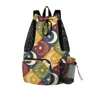 Yoogain Bohemian Brown Mysterious Star Moon Drawstring Backpack Camp Bag With Inside Pockets String Bookbag Wet and Dry Separation