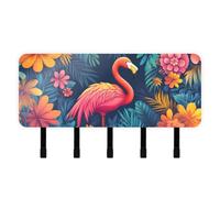 Yoogain Bohemian-Style Flamingo Flower Vibrant Colors Keys Holder on Wall with Mail Organizer & 5 Hook Self-Adhesive Hanging Home Improvement Wall Hanger for Doorway