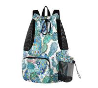 Yoogain Boho Cactus Paisley Topaz Beach Drawstring Bags Gym Swim Bag With Water Bottle Pocket String Bag For School Waterproof