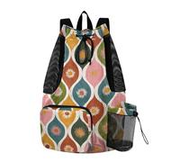 Yoogain Boho Chic Wave Line Daisy Colorful Hiking Drawstring Backpack Summer Camp Bag With Water Bottle Pocket String Backpack Bag Wet and Dry Separation