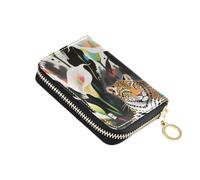 Yoogain Boho Style Leopard White Calla Lily leather small credit card wallet With 9 cards slot RFID Blocking card holder for men with zipper