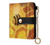 Yoogain Bumble Bees Honeycomb Women's Minimalist Folding Wallet Convenient Premium PU Leather Wallet for Women