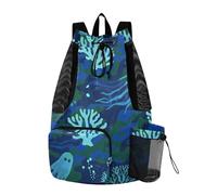 Yoogain Camouflage ghosts CoralGreen Blue Hiking Drawstring Backpack Climbing Gym Bag With Water Bottle Pocket Cinch Pack Dry Wet Separation