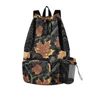 Yoogain Camouflage Maple Leaf Branch Brown Black Drawstring Gym Bags Gym Swim Bag With Water Bottle Pocket Cinch Back Sack Dry Wet Separation