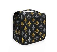 Yoogain Carnival Fleur-de-lis Gold Silver mens travel toiletry bag with hanging hook stylish make up bag Vertical Free-Standing