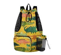 Yoogain Cartoon Cute Crocodiles Yellow Green Drawstring Backpacks Summer Camp Bag With Inside Pockets Cinch Pack Dry Wet Separation