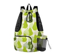 Yoogain Cartoon Green Pear Fruit Drawstring Backpack Pool Bag With Water Bottle Holder String Back Bag Dry Wet Separation