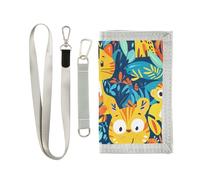 Yoogain Cartoon Yellow Animals Blue Leaves card holder wallet for woman simple fold wallet with lanyard, cartoon yellow animals blue leaves, One Size, Fashion