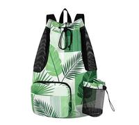 Yoogain Checkered Tropical Tree Leaf Drawstring Gym Bags Gym Bag With Water Bottle Holder String Bag Waterproof