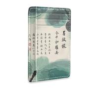Yoogain Chinese Culture Poetry and Painting leather mens wallet slim With ID Window RFID Blocking small card wallet for men&women