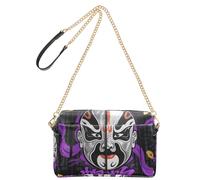 Yoogain Chinese Style Peking Opera Facial Makeup Black Crossbody Bags For Women Vegan Leather Womens Fashion Purses Zip Shoulder Crossover Bag