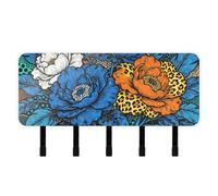 Yoogain Chinese Style Peony Blue Orange Key Holder Wall Mount with Mail Organizer & 5 Hook Self-Adhesive Hanging Kitchen Decor Wall Hanger for Hallway