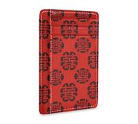 Yoogain Chinese Unique Culture Happy Pattern Red leather women's slim wallet With ID Window RFID Blocking money clip with card holder for men&women