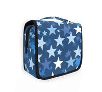 Yoogain Classical White Stars Blue travel toiletries bag with hanging hook Essentials hanging makeup bag with Compartments & Handle